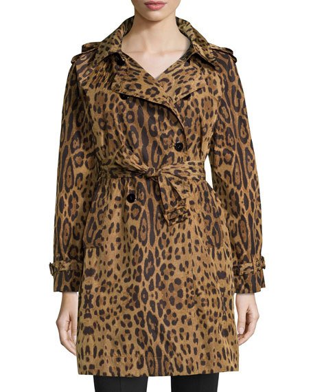 Jane Post Leopard-Print Trench Raincoat Leopard