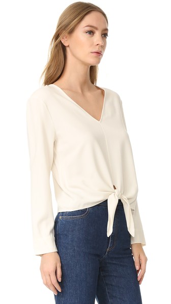 Jenni Kayne Tie Front Long Sleeve Top Ivory tie front tops