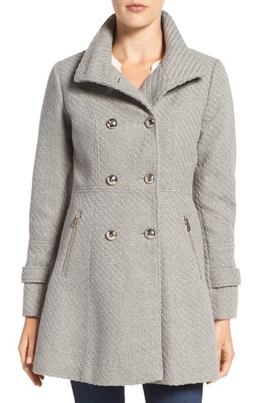 Jessica Simpson Fit & Flare Officers Coat Grey  double breasted coats winter