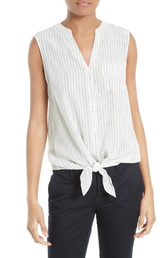 Joie Edalette Tie Front Silk Top Porcln-Cav tie front tops 