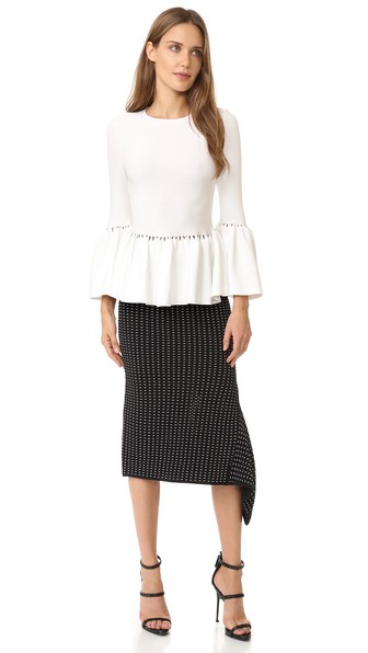 Jonathan Simkhai Slashed Knit Bell Sleeve Top Ivory
