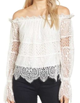KENDALL + KYLIE Lace Off the Shoulder Top Bright White off the shoulder tops winter 2017