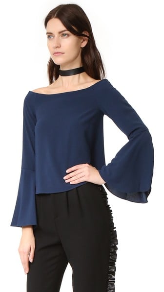 Keepsake Harmony Off The Shoulder Top Bell Sleeves Navy Blue