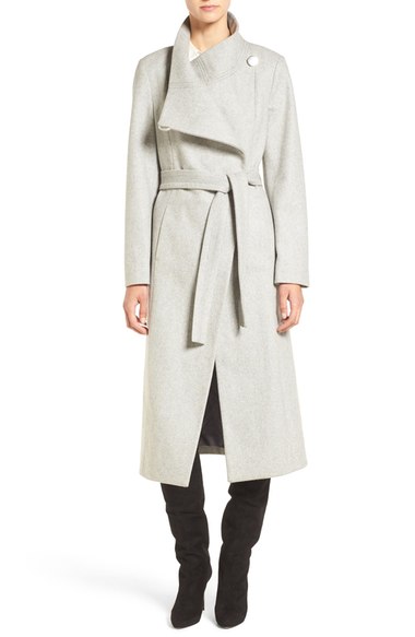 Kenneth Cole New York Wool Blend Maxi Wrap Coat Glacier double breasted coats 