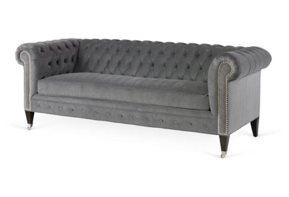 Kristin Drohan Collection Chuck 88" Chesterfield Sofa, Slate Velvet