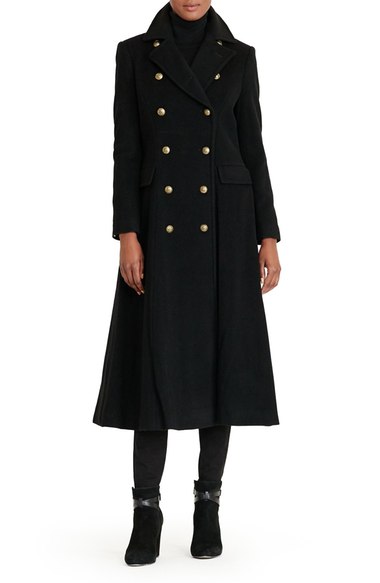 Lauren Ralph Lauren Double Breasted Military Maxi Coat Black double breasted coats winter