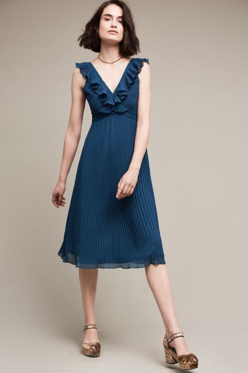 Lucy Paris Isere Ruffled V-Neck Dress Dark Turquoise anthropologie clothing sale