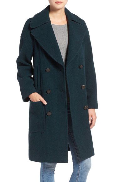 M.i.h. Jeans 'Richards' Double Breasted Wool Blend Coat Bottle Green double breasted coats 