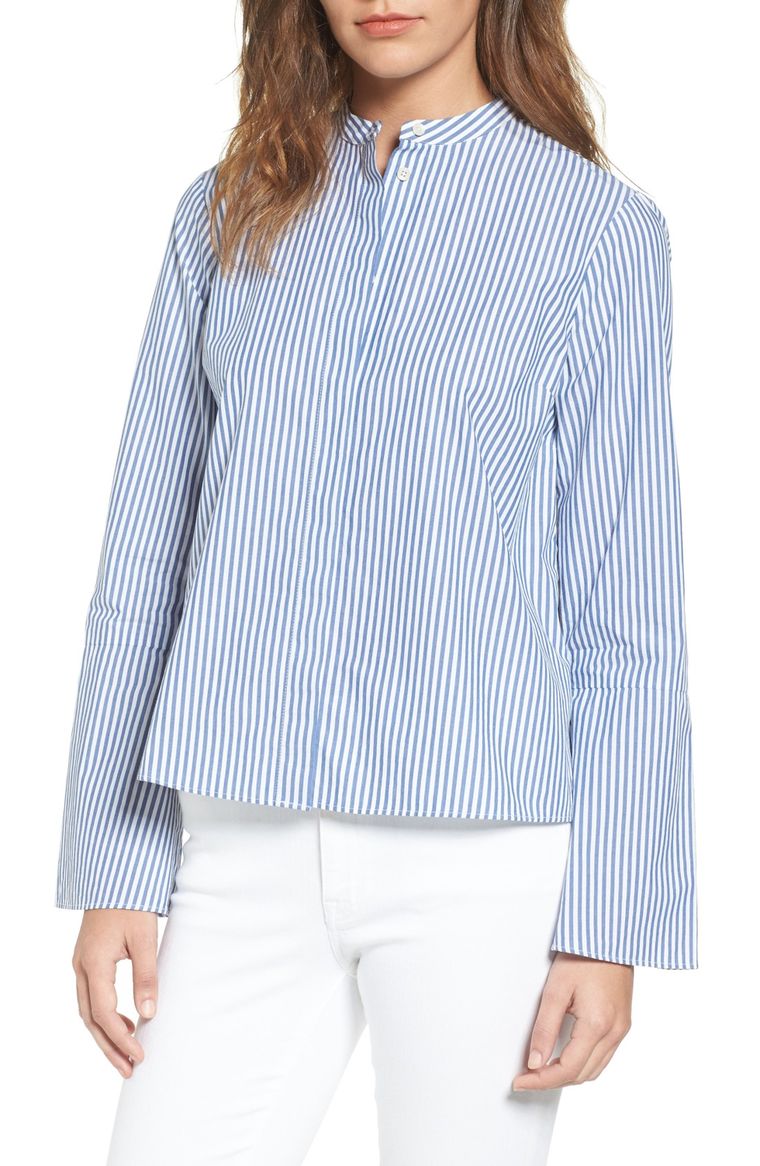 Madewell Bell Sleeve Blouse Coastal Blue Stripes