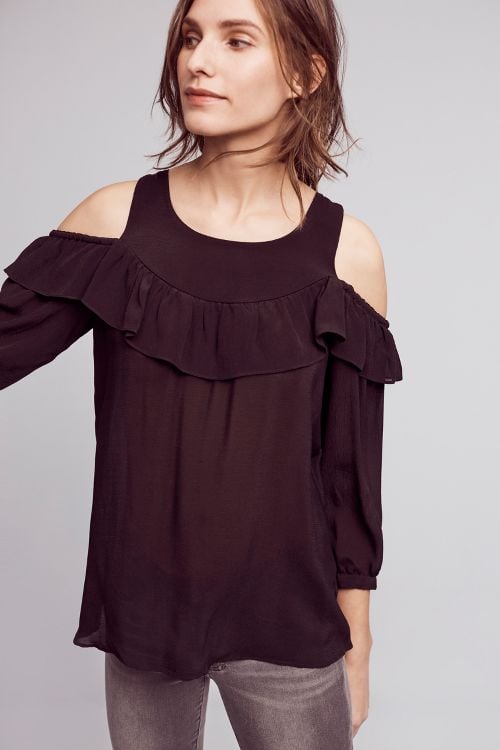 Maeve Mavra Open-Shoulder Blouse Black anthropologie clothing sale