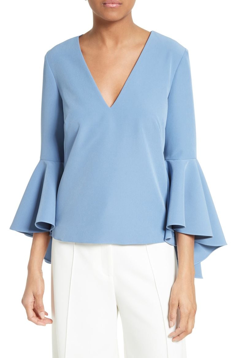 Milly Nicole Bell Sleeve Italian Cady Top Steel Blue