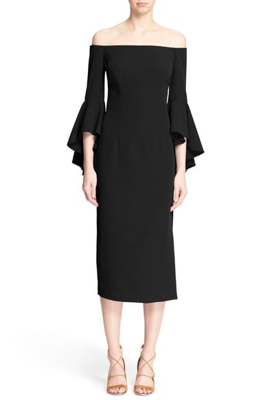 Milly 'Selena' Off the Shoulder Midi Dress New Black ruffle sleeve dresses