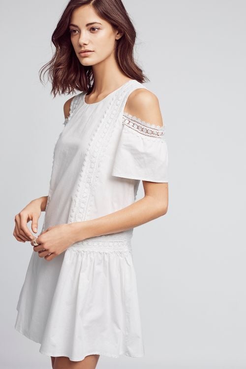 Moon River Open-Shoulder Poplin Dress White Lace Detail anthropologie clothing sale