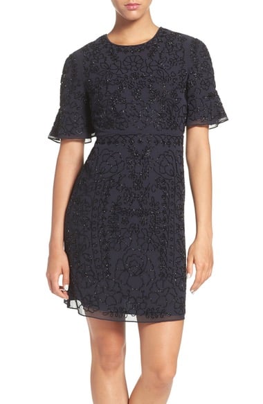 Needle & Thread Beaded A-Line Dress Midnight Black  ruffle sleeve dresses