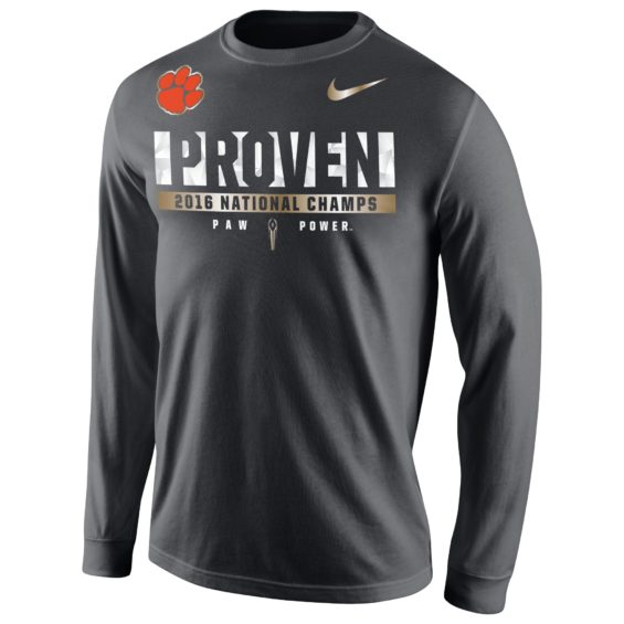 Nike Clemson Tigers Anthracite College Football Playoff 2016 National Champions Locker Room Long Sleeve Proven T-Shirt