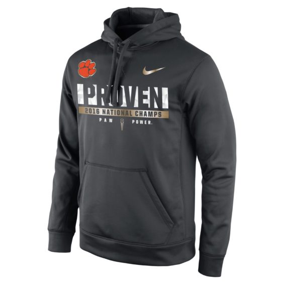 Nike Clemson Tigers Anthracite College Football Playoff 2016 National Champions Locker Room Performance Proven Pullover Hoodie Clemson Tigers 2016 College Football National Champions january 9 2017