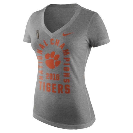 Nike Clemson Tigers Women's Heathered Gray College Football Playoff 2016 National Champions Tri-Blend V-Neck
