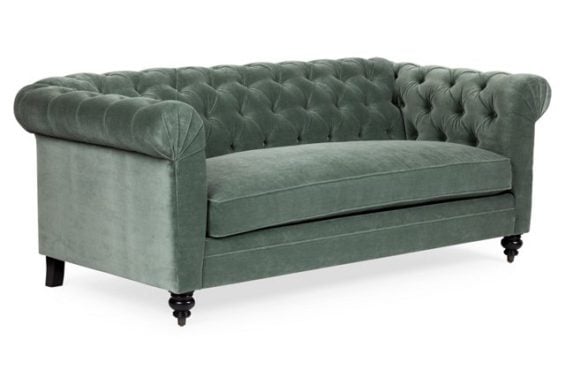 One Kings Lane Collection Rockport Chesterfield Sofa, Sage Velvet chesterfield sofas