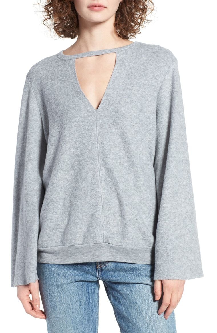 PST by Project Social T Keyhole Sweatshirt H Grey bell sleeve tops