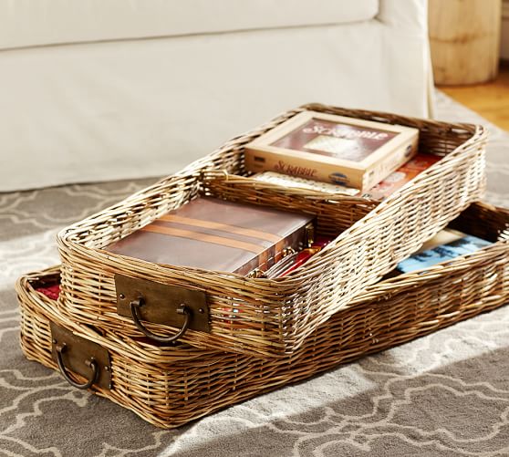 Pottery Barn CADEN SQUARE OTTOMAN DIVIDED BASKET pottery barn baskets sale