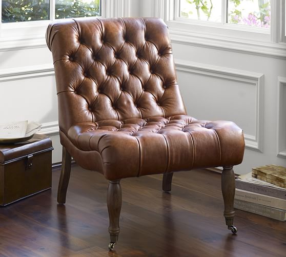 Pottery Barn CAROLYN TUFTED LEATHER CHAIR (Armless Chair) pottery barn premier event sale