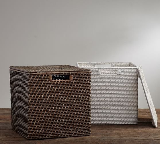 Pottery Barn CLIVE TIGHTWEAVE LARGE STORAGE CUBE Espresso Honey White pottery barn baskets sale