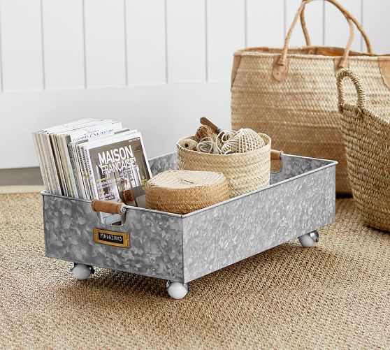 Pottery Barn GALVANIZED ROLLING STORAGE pottery barn baskets sale