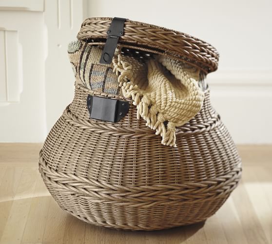Pottery Barn JACQUELYNE LIDDED BARREL BASKET pottery barn baskets sale