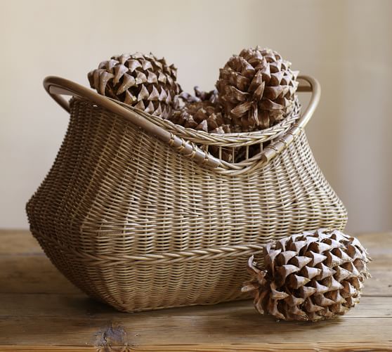 Pottery Barn JACQUELYNE WOOD HANDLED BASKET pottery barn baskets sale