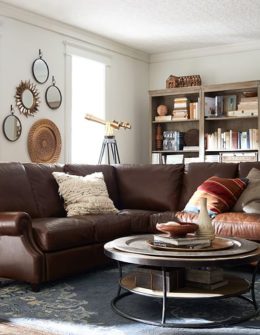 Pottery Barn JAMES LEATHER 3PC L SHAPED CORNER SECTIONAL pottery barn spring preview sale