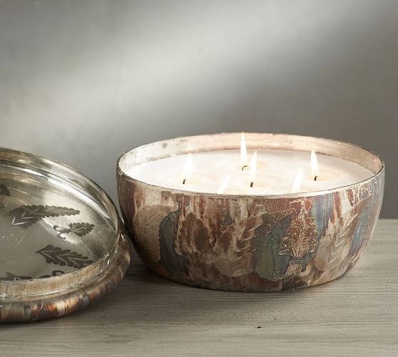 Pottery Barn OXIDIZED MERCURY LIDDED CANDLE POT -WHITE CRANBERRY & THYME pottery barn spring preview sale