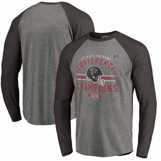 Pro Line by Fanatics Branded Atlanta Falcons Heathered Gray 2016 NFC Conference Champions Vintage Snap Long Sleeve Raglan T-Shirt atlanta falcons nfc champions