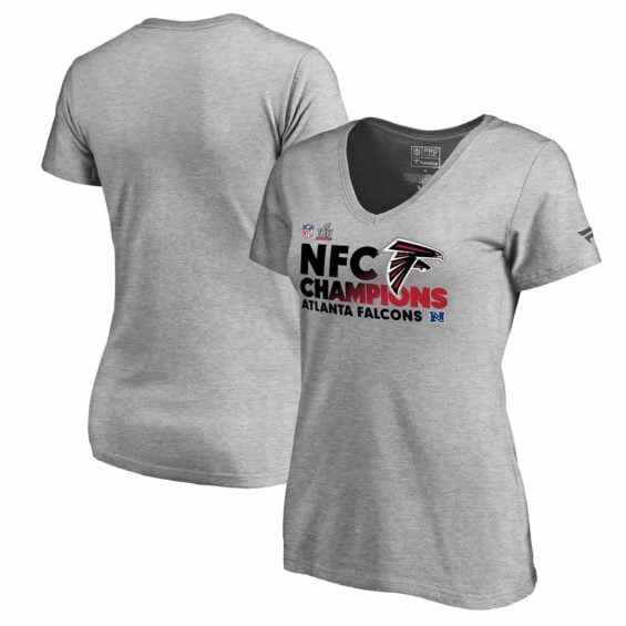 Pro Line by Fanatics Branded Atlanta Falcons Women's Heathered Gray 2016 NFC Conference Champions Trophy Collection Locker Room V-Neck T-Shirt atlanta falcons nfc champions
