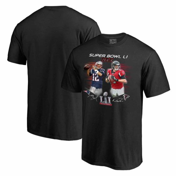 Pro Line by Fanatics Branded Atlanta Falcons vs. New England Patriots Black Player Match-Up Name & Number T-Shirt