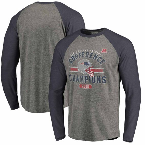 Pro Line by Fanatics Branded New England Patriots Heathered Gray 2016 AFC Conference Champions Vintage Snap Long Sleeve Raglan T-Shirt