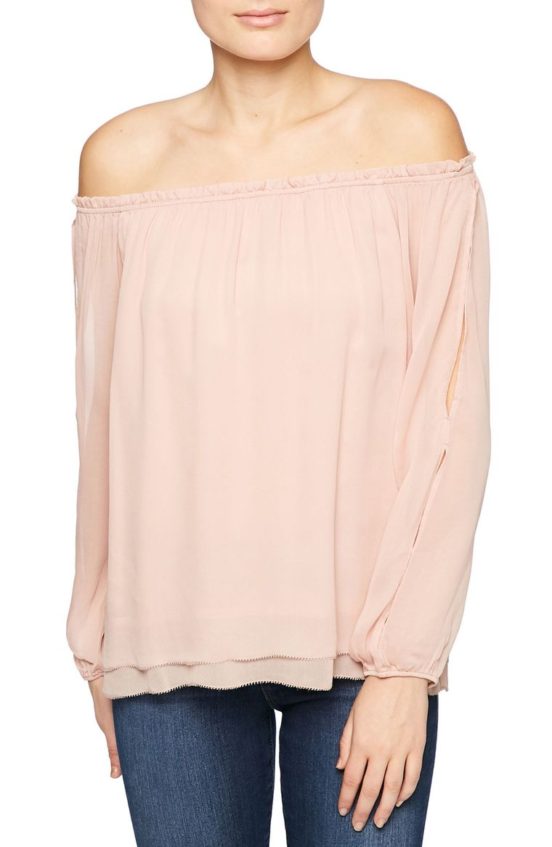 Sanctuary Chantel Slit Sleeve Off the Shoulder Top Misty Rose off the shoulder tops winter