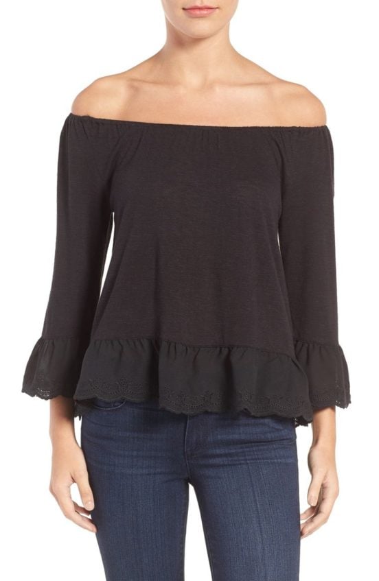 Sanctuary Juliette Off the Shoulder Top  Bell Sleeves Black 