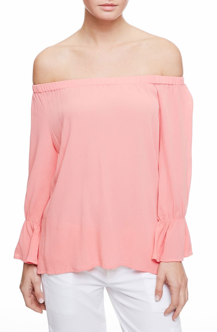 Sanctuary Off the Shoulder Blouse Strawberry bell sleeve tops
