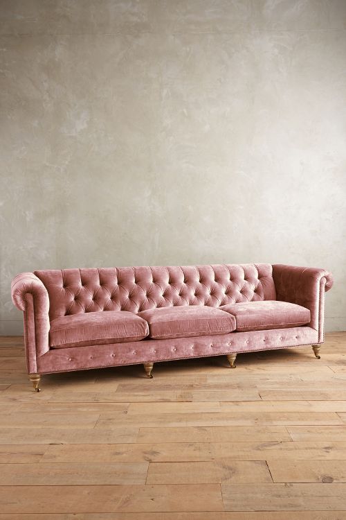 Slub Velvet Lyre Chesterfield Grand Sofa, Wilcox Rosewood