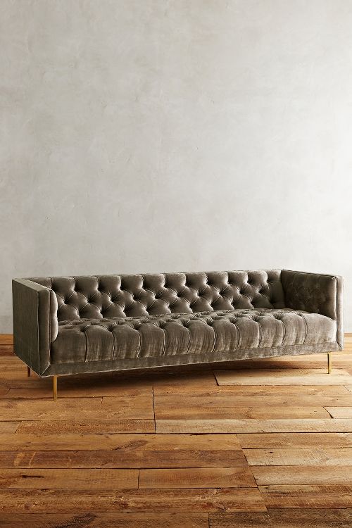 Slub Velvet Mina Chesterfield Sofa Taupe velvet chesterfield sofas