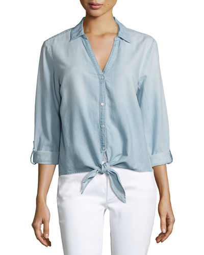 Soft Joie Crysta Chambray Tie-Hem Shirt Blue Denim
