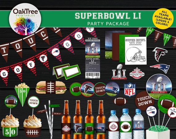 Super Bowl LI 2017 Party Package Set - Printable - DIY - Ticket Invitation Included By Oak Tree Printables