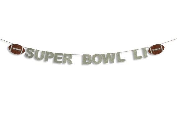 Super Bowl LI New England Patriots Atlanta Falcons Football Banner Glitter Silver super bowl li party decor