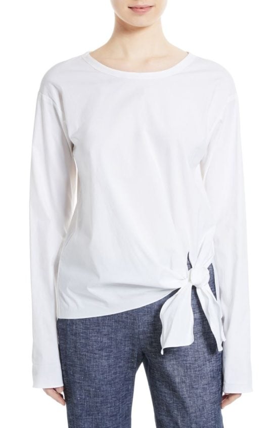 Theory Serah Stretch Cotton Tie Front Top White tie front tops 