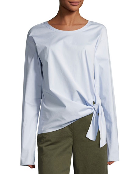 Theory Serah Stretch-Cotton Tie-Waist Top White