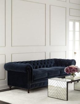 Tia 3-Cushion Chesterfield Sofa Navy Nailhead Trim velvet chesterfield sofas