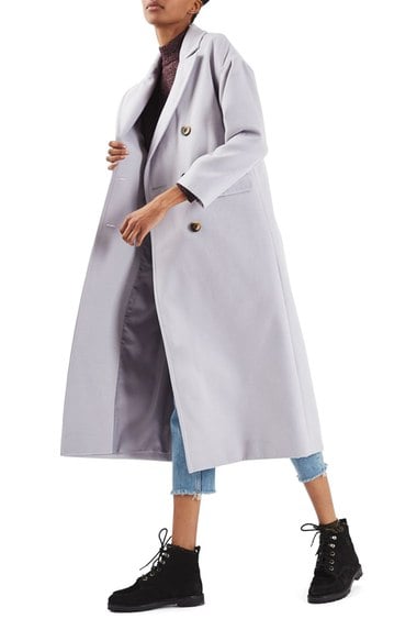 Topshop Double Breasted Coat Light Grey