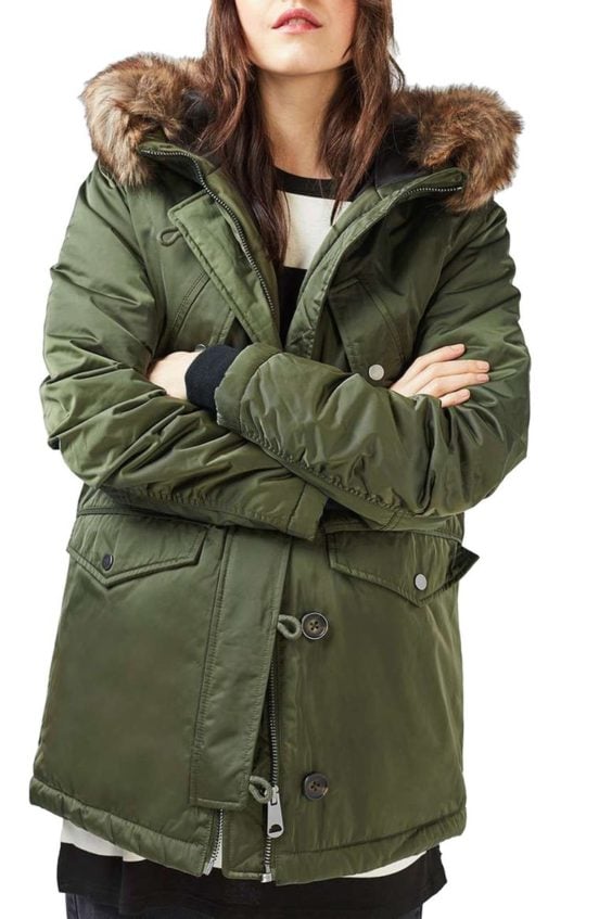 Topshop Jess Parka with Faux Fur Trim Forest winter parkas