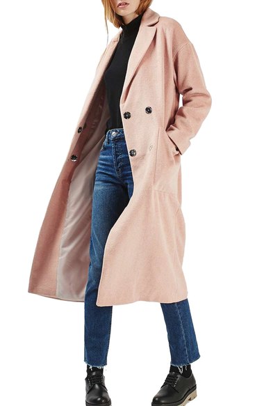 Topshop Longline Slouch Coat Pink double breasted coats