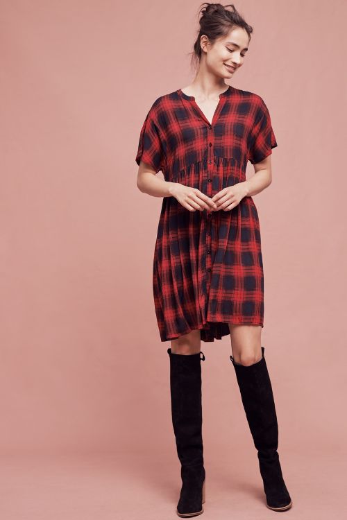 Tylho Mona Plaid Dress Red Motif anthropologie clothing sale